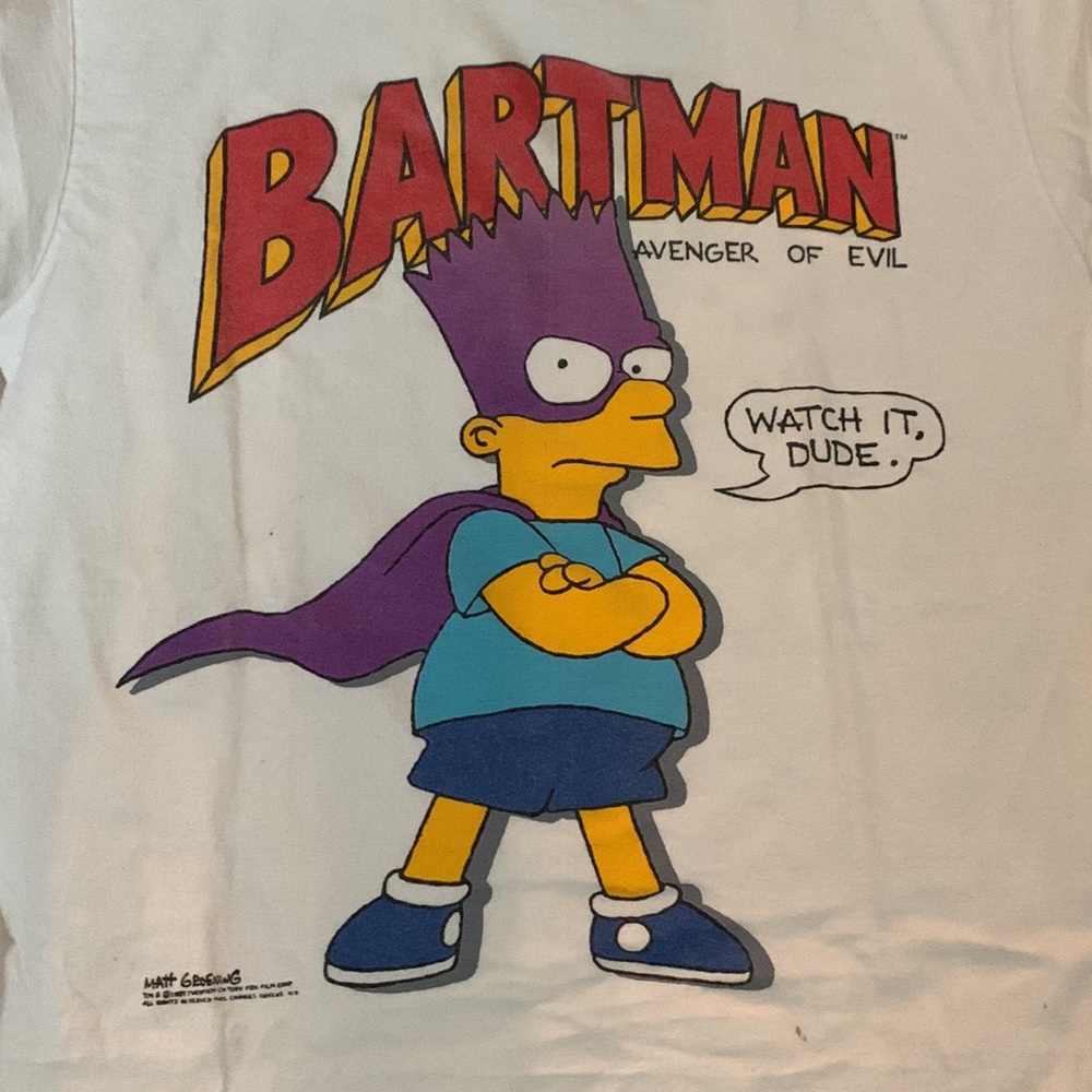 Bartman Shirt Bart Simpson Avenger Of Evil Watch it Dude 1989 Matt Groening vtg - Picture 2 of 7